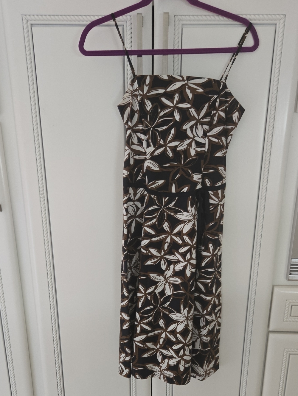 New York & Company Brown and White Floral Spaghetti-Strap Dress